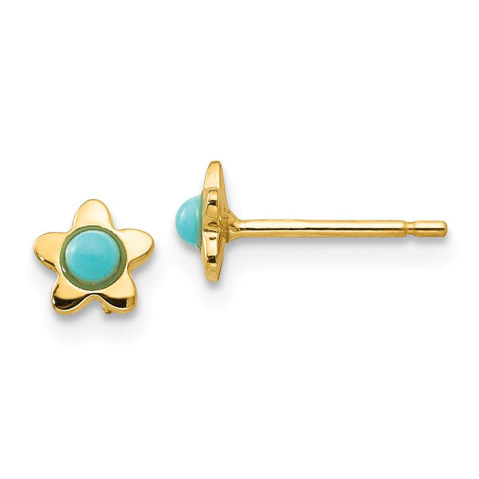 Million Charms 14k Yellow Gold Polished Turquoise Star Post Earrings, 5mm x 5mm