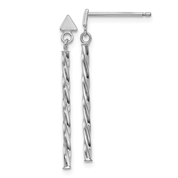 Million Charms 14k White Gold Polished Twisted Dangle Tube Earrings, 27mm x 1.75mm