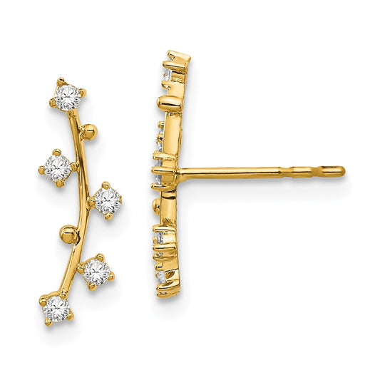 Million Charms 14k Yellow Gold Polished Bar with Cubic Zirconia ( CZ )s Post Earrings, 14.85mm x 4.95mm