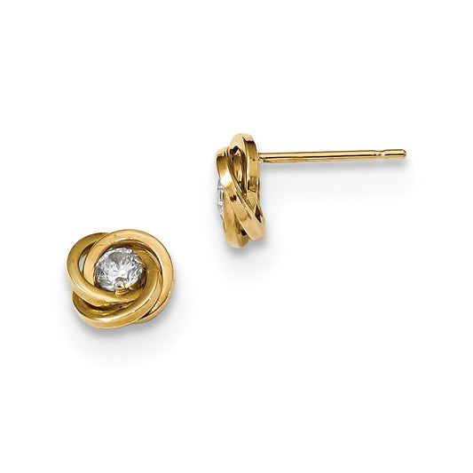 Million Charms 14k Yellow Gold Polished Cubic Zirconia ( CZ ) Love Knot Post Earrings, 6.5mm