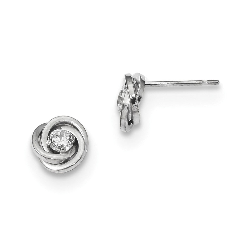 Million Charms 14k White Gold Polished Cubic Zirconia ( CZ ) Love Knot Post Earrings, 6.5mm