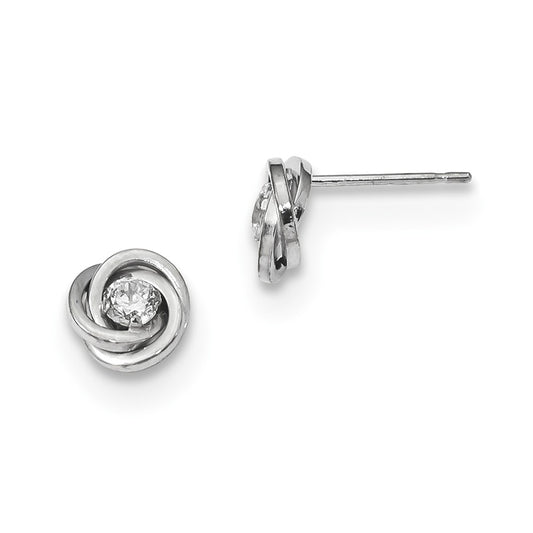 Million Charms 14k White Gold Polished Cubic Zirconia ( CZ ) Love Knot Post Earrings, 6.5mm