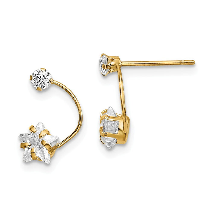 Million Charms 14k Yellow Gold Polished Cubic Zirconia ( CZ ) Shoot Star Post Earrings, 13mm