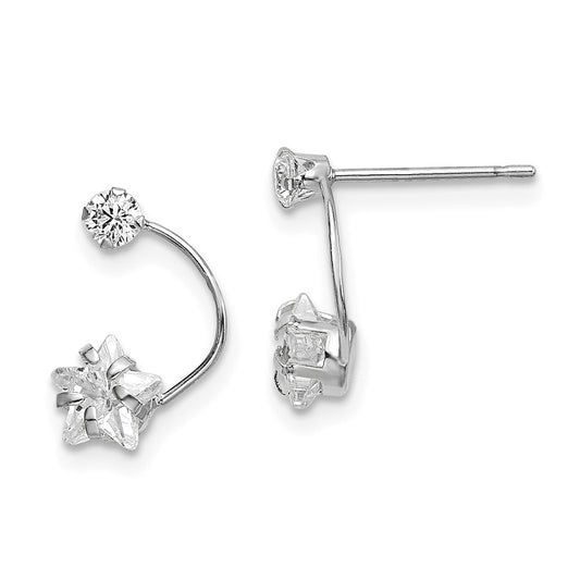 Million Charms 14k White Gold Polished Shooting Star Cubic Zirconia ( CZ ) Post Earrings, 13mm
