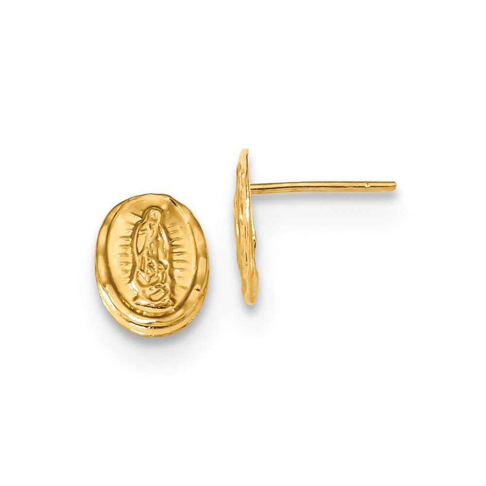 Million Charms 14k Yellow Gold Polished Our Lady of Guadalupe Post Earrings, 9mm x 7mm