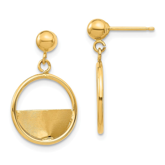 Million Charms 14k Yellow Gold Circle Dangle Post Earrings, 20.16mm