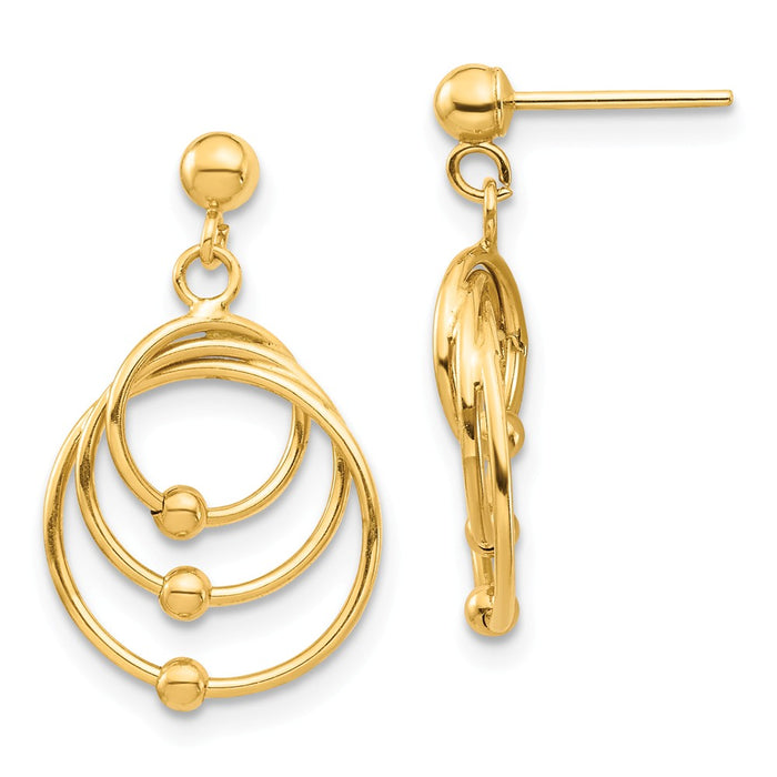Million Charms 14k Yellow Gold Circles Post Dangle Earrings, 21.11mm