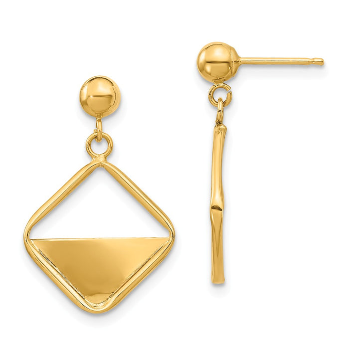 Million Charms 14k Yellow Gold Square Dangle Post Earrings, 21.95mm