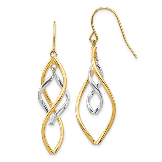 Million Charms 14K Two-tone Fancy Twisted Dangle Earrings, 44.19mm