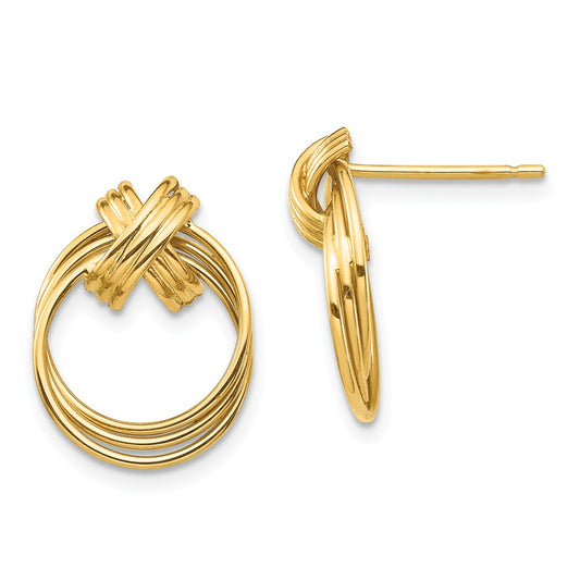 Million Charms 14k Yellow Gold Circle Post Earrings, 16.22mm x 12.76mm