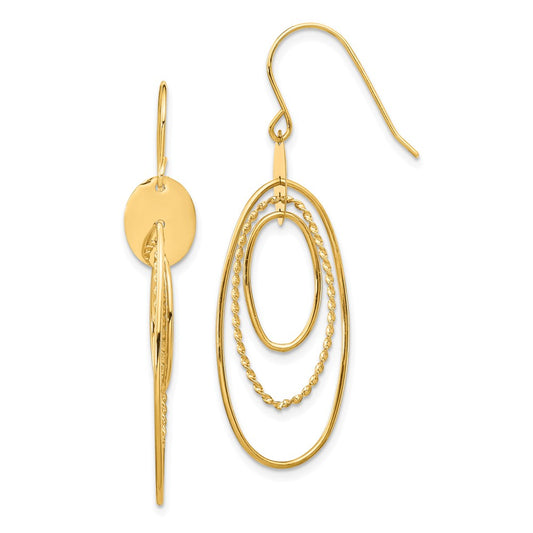 Million Charms 14k Yellow Gold Oval Dangle Earrings, 41.93mm x 14.27mm