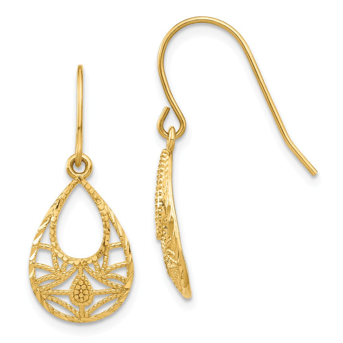 Million Charms 14k Yellow Gold Diamond-cut Dangle Earrings,