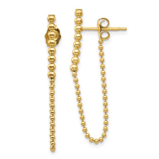 Million Charms 14k Yellow Gold Beaded Chain Front/Back Dangle Earrings,