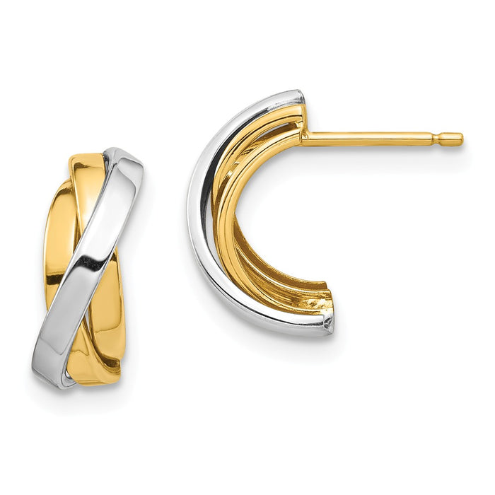 Million Charms 14k & White Rhodium Triple C-Hoop Post Earrings, 12.15mm x 10.82mm