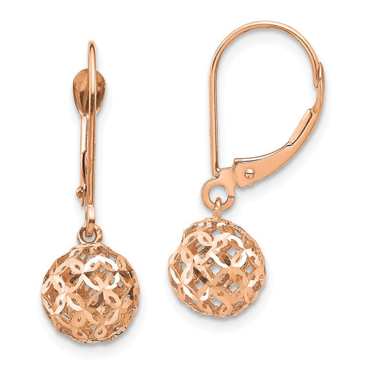 Million Charms 14K Rose Gold Bead Dangle Leverback Earrings, 24.59mm x 8mm