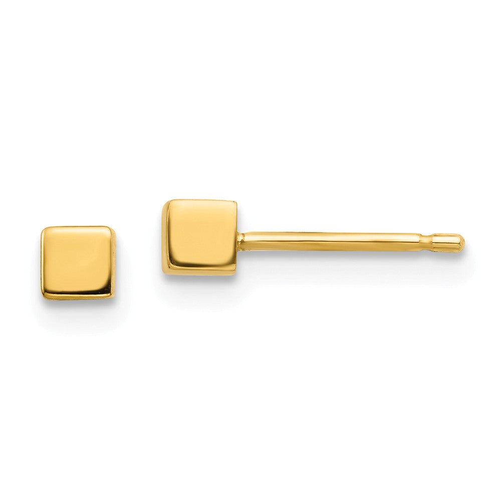Million Charms 14k Yellow Gold Square Stud Earrings, 3.03mm x 3.03mm
