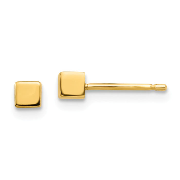 Million Charms 14k Yellow Gold Square Stud Earrings, 3.03mm x 3.03mm