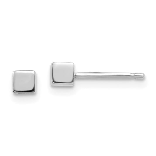 Million Charms 14K White Gold Square Stud Earrings, 3.03mm x 3.03mm