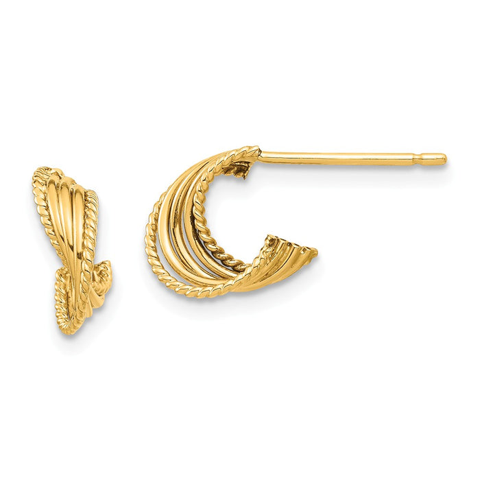 Million Charms 14k Yellow Gold Twisted Post Earrings, 8.4mm x 3.52mm