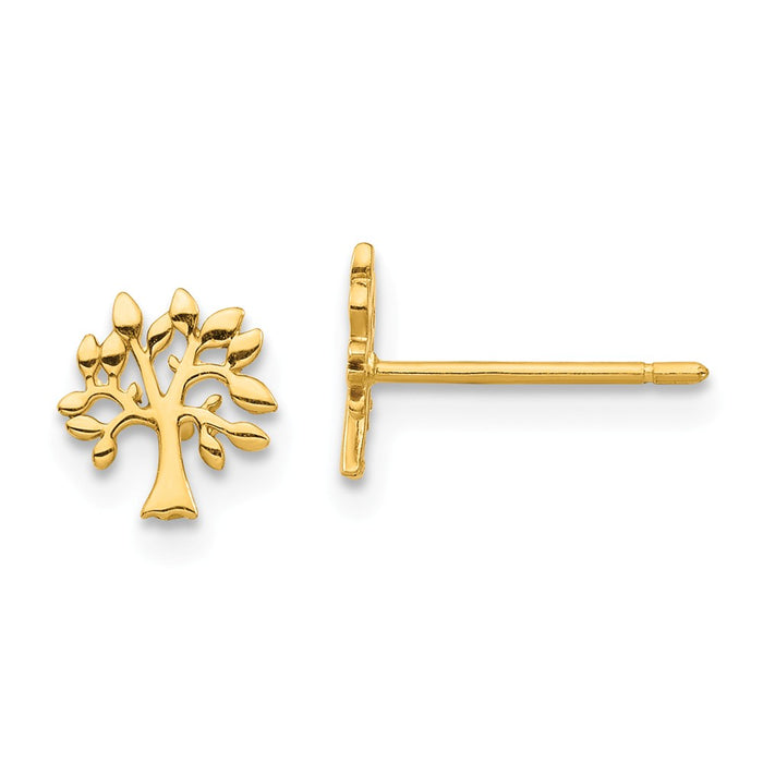 Million Charms 14k Yellow Gold Tree Post Earrings, 6.61mm x 5mm