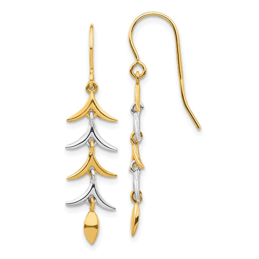 Million Charms 14K Two Tone Dangle Earrings, 31.6mm x 7.65mm