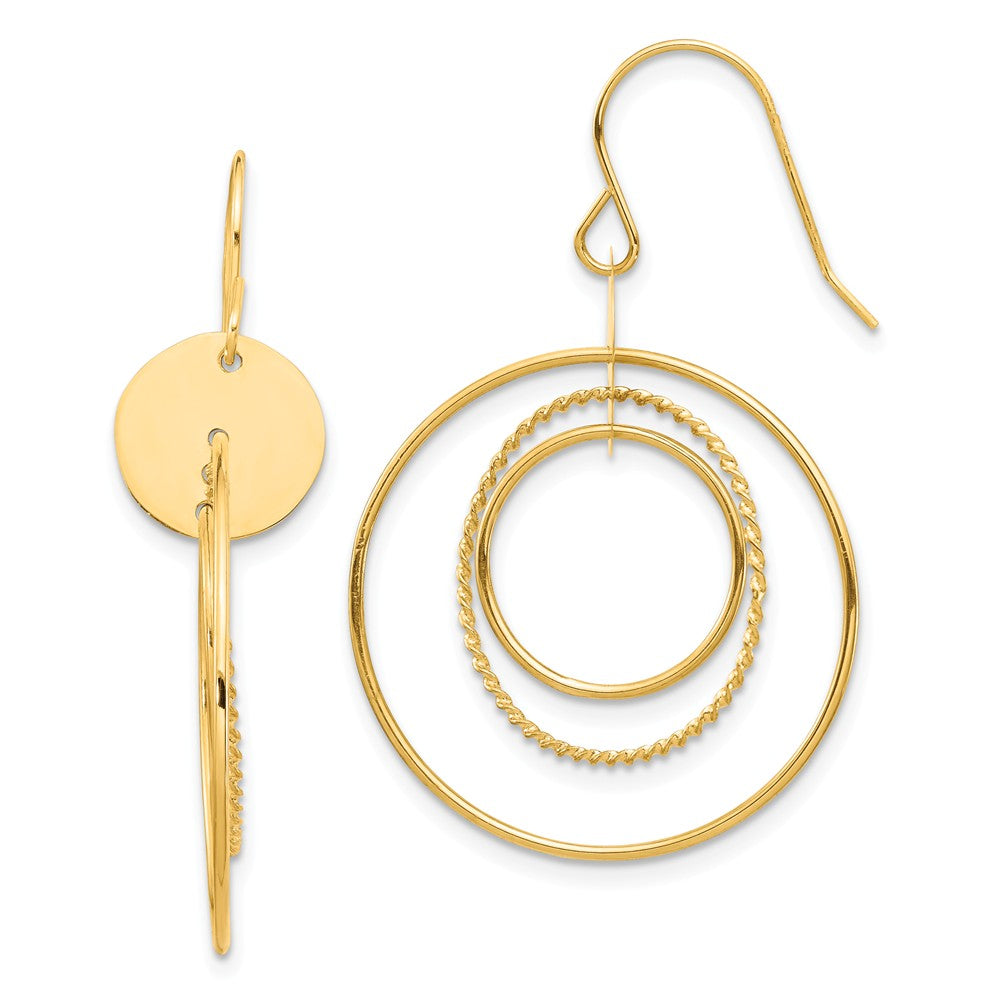 Million Charms 14k Yellow Gold Circle Dangle Earrings, 39.2mm x 24.75mm