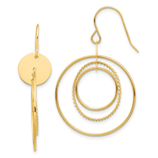 Million Charms 14k Yellow Gold Circle Dangle Earrings, 39.2mm x 24.75mm