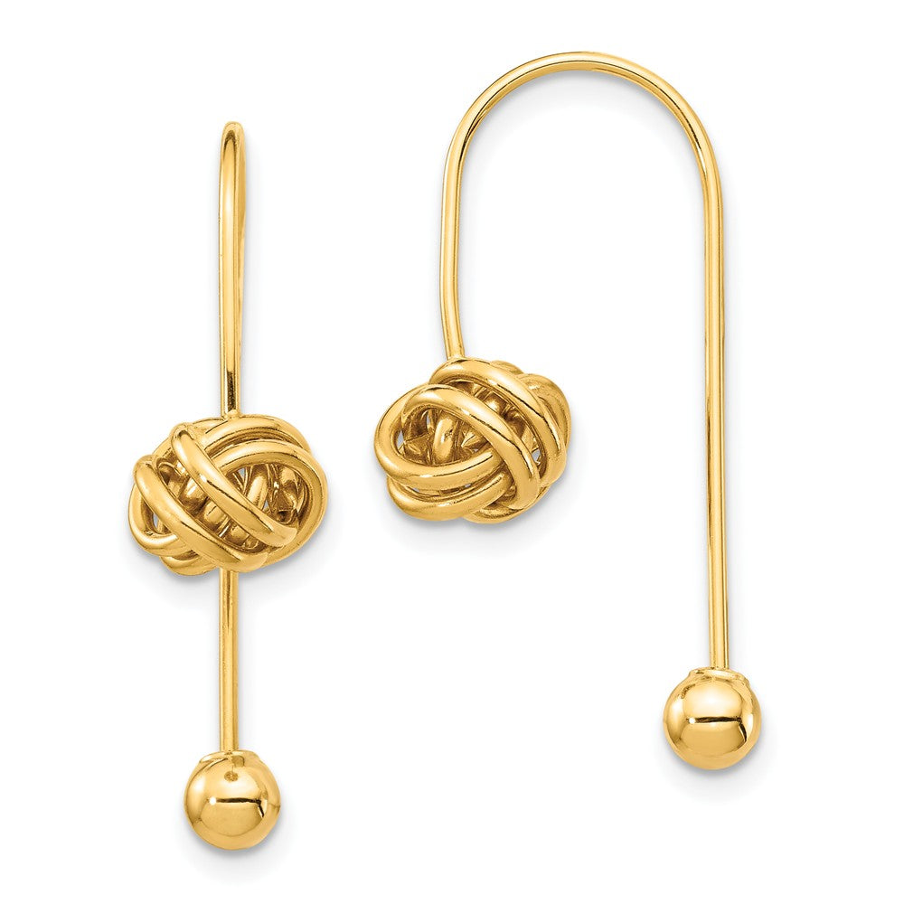 Million Charms 14k Yellow Gold Love Knot with Screw End Threader Earrings, 28.34mm