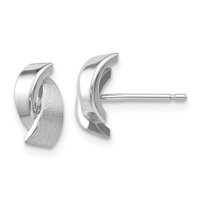 Million Charms 14k White Gold Polished & Satin Fancy Post Earrings, 7mm x 6mm