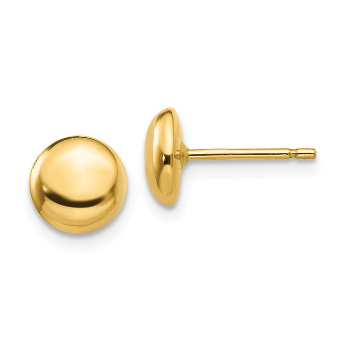 Million Charms 14k Yellow Gold Polished Half Ball Post Earrings, 7mm x 7mm