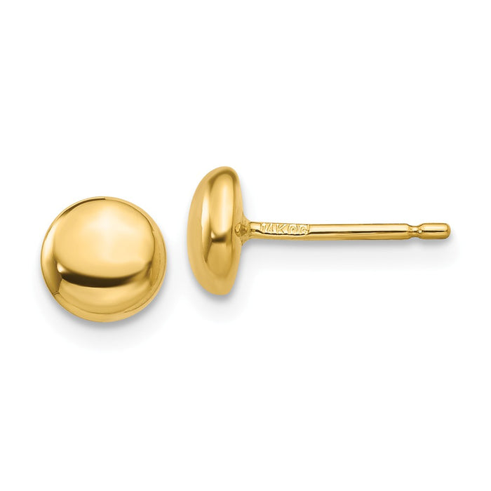 Million Charms 14k Yellow Gold Polished Button Post Earrings, 6mm x 6mm
