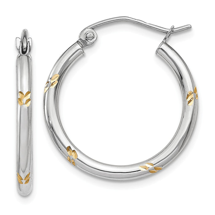 Million Charms 14k White Gold & Rhodium Hoop Earrings, 19mm x 2mm