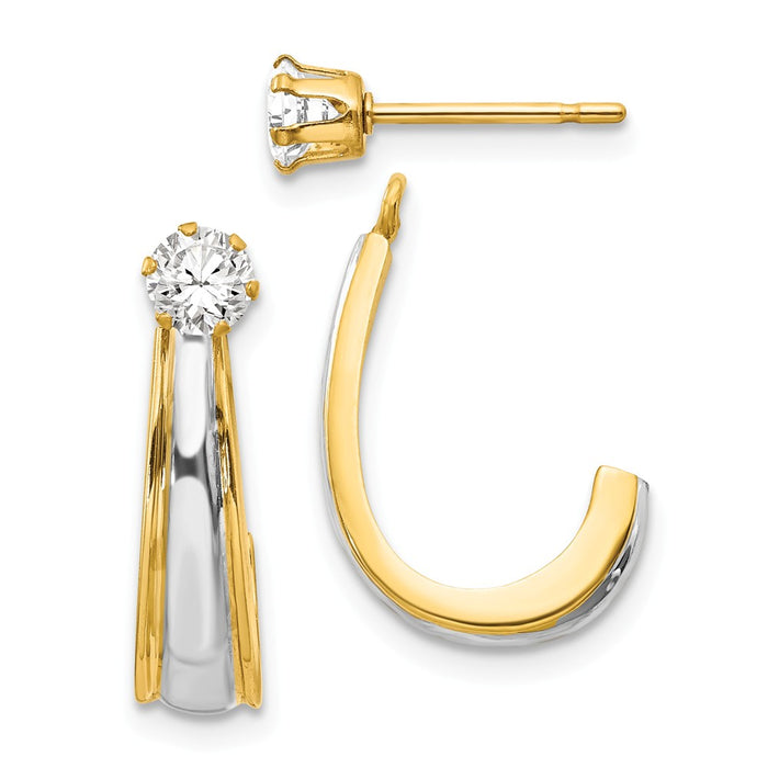 Million Charms 14k & Rhodium J-Hoop with Cubic Zirconia ( CZ ) Stud Earring Jackets, 23mm x 5mm