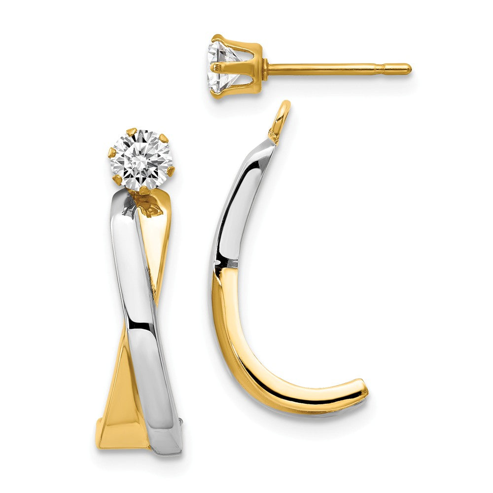Million Charms 14k & Rhodium J-Hoop with Cubic Zirconia ( CZ ) Stud Earring Jackets, 25mm x 6mm