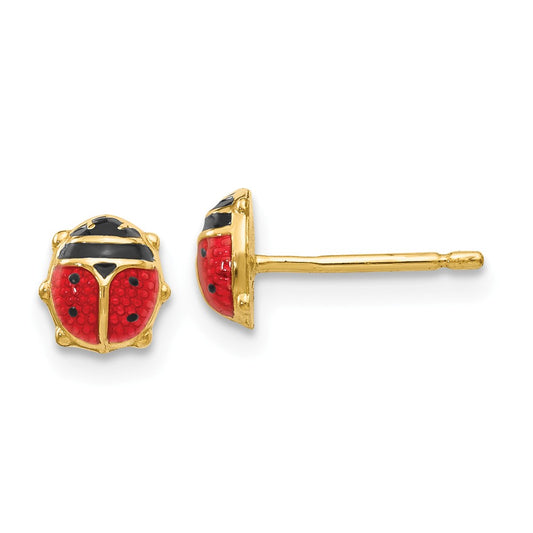 Million Charms 14k Yellow Gold Enameled Ladybug Earrings, 6mm x 6mm