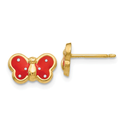 Million Charms 14k Yellow Gold Enameled Butterfly Earrings, 7mm x 10mm
