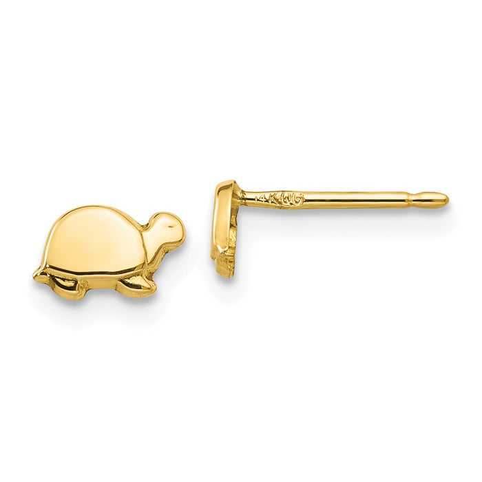 Million Charms 14k Yellow Gold Mini Turtle Earrings, 4mm x 7mm
