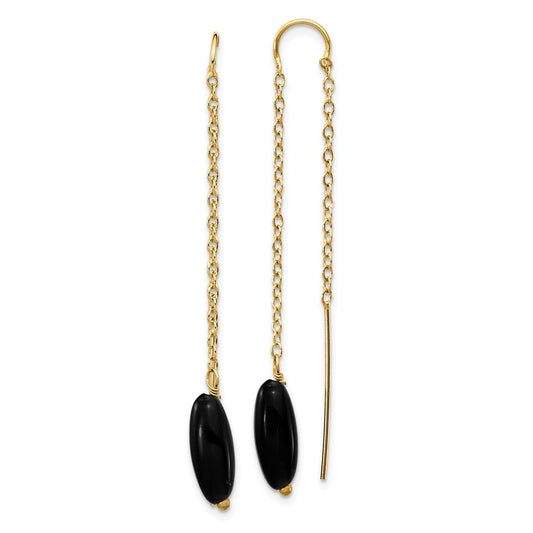 Million Charms 14k Yellow Gold Onyx with U Threader Earrings, 52mm x 7mm