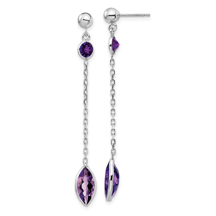 Million Charms 14k White Gold Amethyst Post Dangle Earrings, 47mm x 5mm