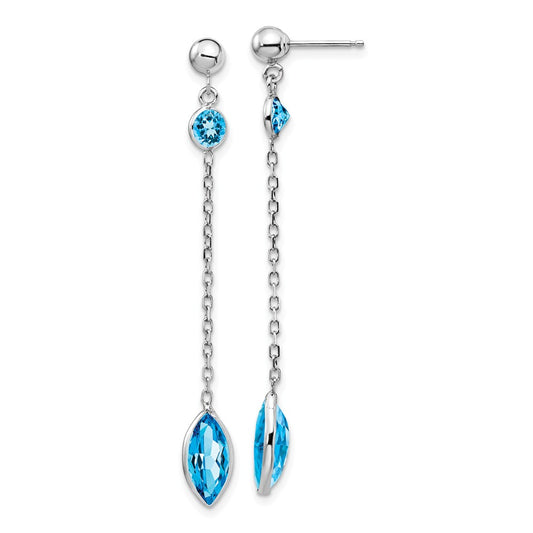 Million Charms 14k White Gold Blue Topaz Post Dangle Earrings, 47mm x 5mm