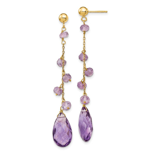 Million Charms 14k Yellow Gold Amethyst Dangle Earrings, 54mm x 10mm