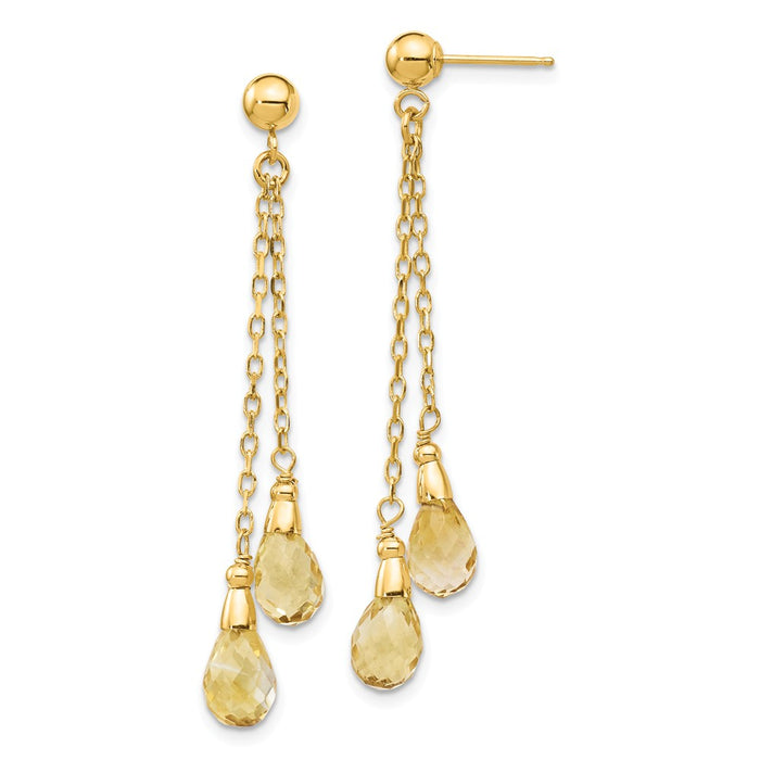 Million Charms 14k Yellow Gold Citrine Dangle Earrings, 50mm x 5mm