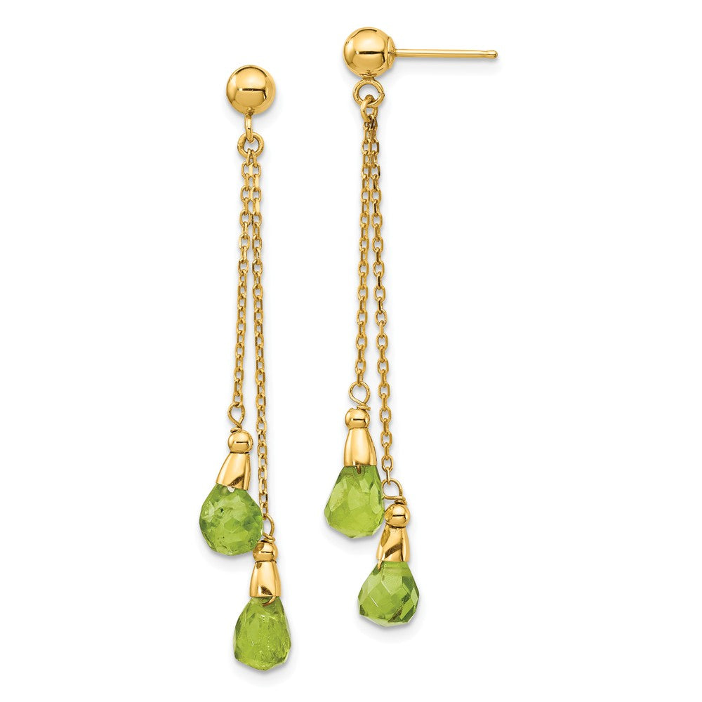Million Charms 14k Yellow Gold Peridot Dangle Earrings, 46mm x 8mm