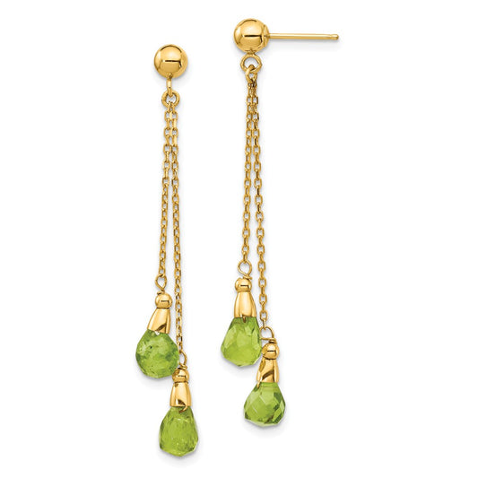 Million Charms 14k Yellow Gold Peridot Dangle Earrings, 46mm x 8mm