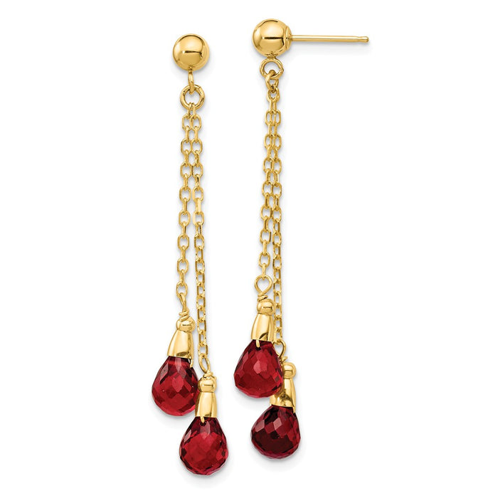 Million Charms 14k Yellow Gold Garnet Dangle Earrings, 48mm x 5mm