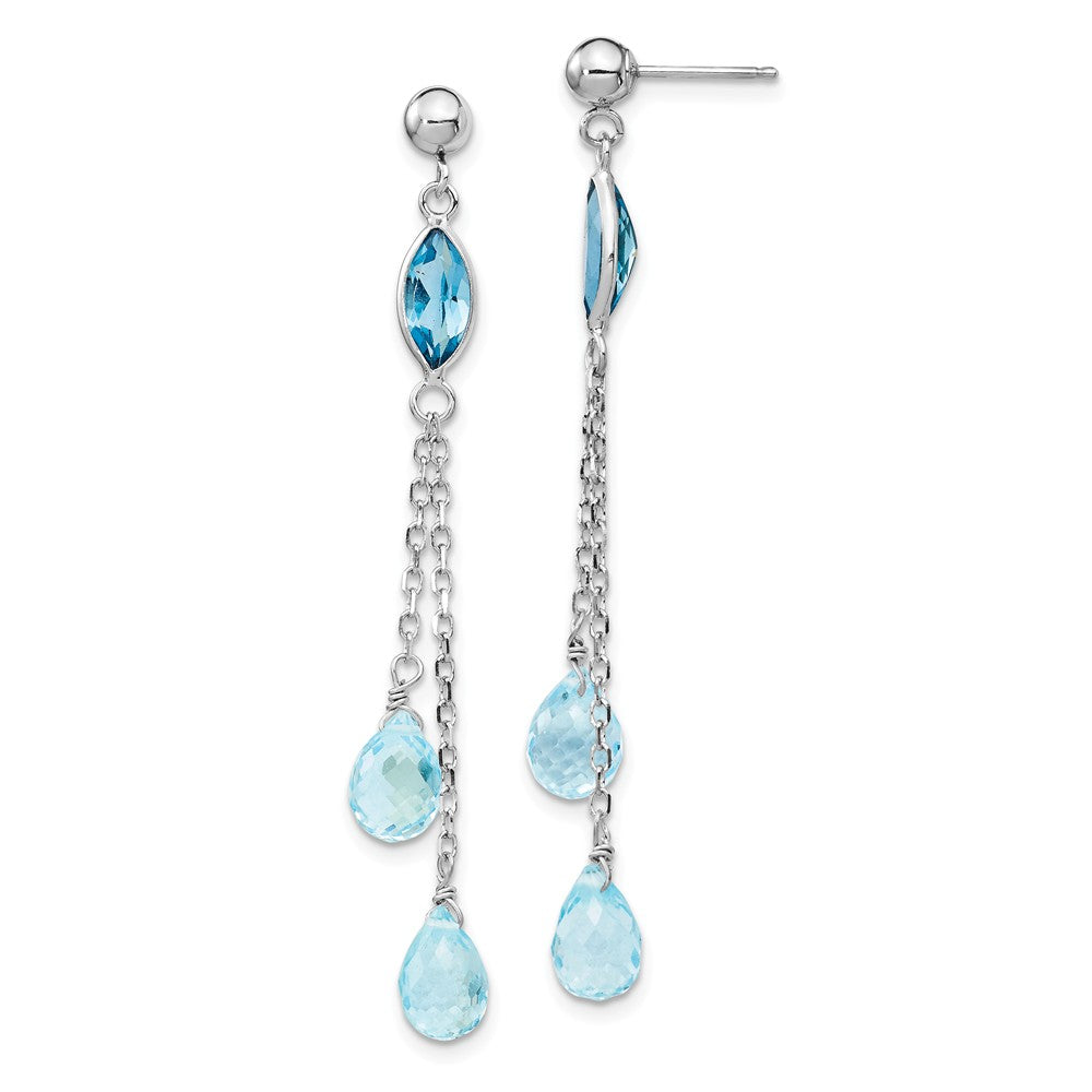 Million Charms 14k White Gold Blue Topaz Dangle Earrings, 51mm x 5mm