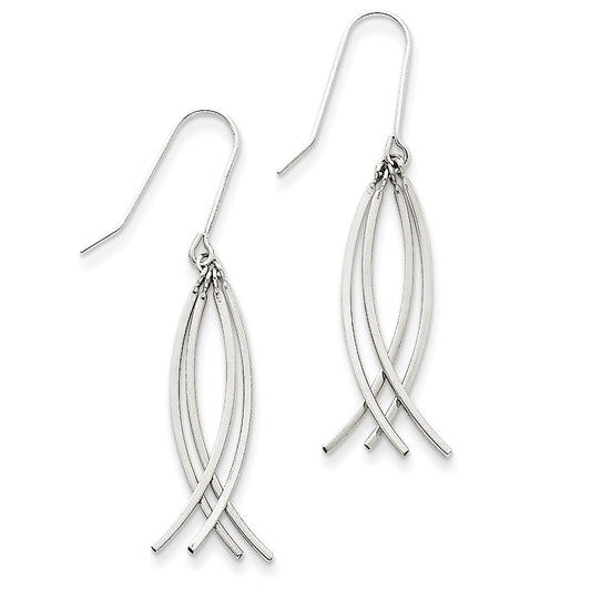 Million Charms 14k White Gold Curved Stick Dangle Earrings, 46mm x 11mm