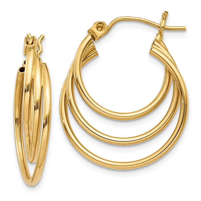 Million Charms 14k Yellow Gold Triple Hoop Earrings, 17mm x 4mm