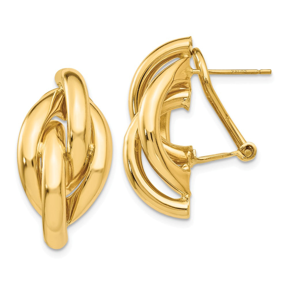 Million Charms 14k Yellow Gold Swirl Omega Back Post Earrings, 24mm x 13mm