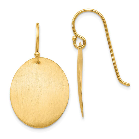 Million Charms 14k Yellow Gold Satin Oval Disc Earrings, 31mm x 17mm